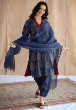 Saina Indigo Ajrakh Cotton Straight Kurta