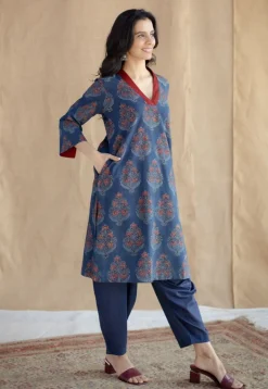 Saina Indigo Ajrakh Cotton Straight Kurta