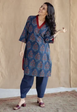 Saina Indigo Ajrakh Cotton Straight Kurta