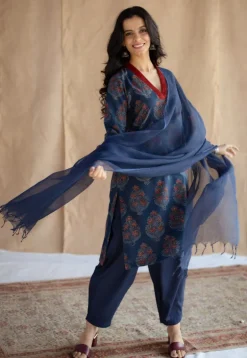 Saina Indigo Ajrakh Cotton Straight Kurta