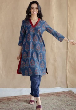 Saina Indigo Ajrakh Cotton Straight Kurta