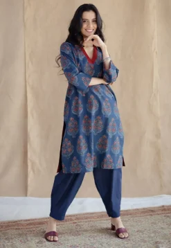 Saina Indigo Ajrakh Cotton Straight Kurta