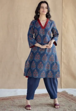 Saina Indigo Ajrakh Cotton Straight Kurta