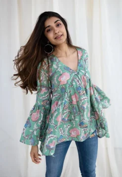 Sakshi Sanganeri Green Cotton Short Top