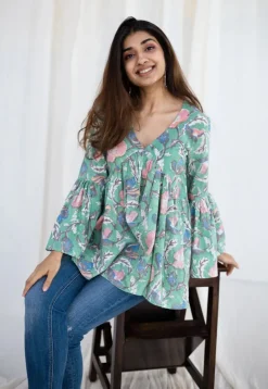 Sakshi Sanganeri Green Cotton Short Top
