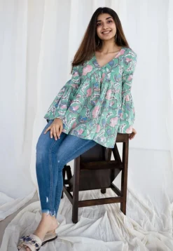 Sakshi Sanganeri Green Cotton Short Top