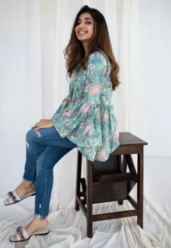 Sakshi Sanganeri Green Cotton Short Top
