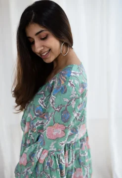 Sakshi Sanganeri Green Cotton Short Top