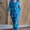 Samita Blue Straight Dabu Slub Cotton Co-ord Set (Set of 2)