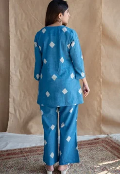 Samita Blue Straight Dabu Slub Cotton Co-ord Set (Set of 2)