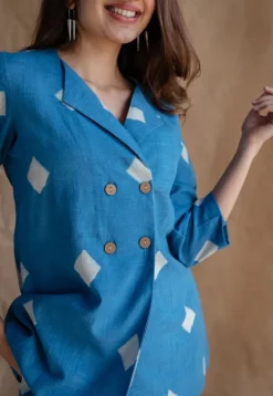 Samita Blue Straight Dabu Slub Cotton Co-ord Set (Set of 2)