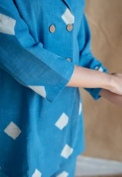 Samita Blue Straight Dabu Slub Cotton Co-ord Set (Set of 2)