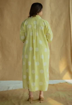 Samiyah Lime Green Hand Block Print Slub Cotton Shirt Dress