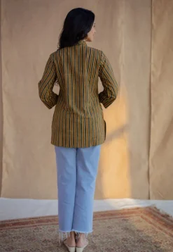Sanika Mustard Ajrakh Cotton Straight Short Top