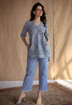 Saniya Blue Batik Cotton Straight Short Top