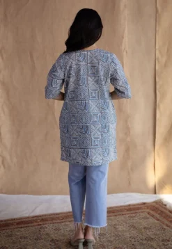 Saniya Blue Batik Cotton Straight Short Top
