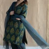 Sanya Green Ajrakh Cotton Straight Kurta with Hand Embroidery