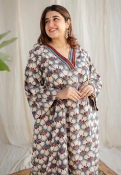 Sarah Off White Ajrakh Cotton A Line Kurta