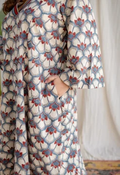Sarah Off White Ajrakh Cotton A Line Kurta