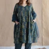Sayali Green Ajrakh Cotton A Line Kurta with Hand Embroidery