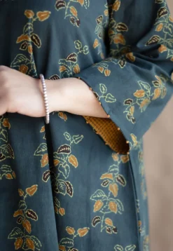 Sayali Green Ajrakh Cotton A Line Kurta with Hand Embroidery