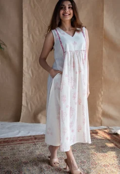 Shaba Dabu Slub Cotton Hand Embroidered Dress