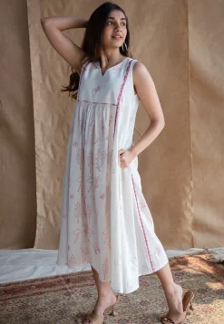 Shaba Dabu Slub Cotton Hand Embroidered Dress