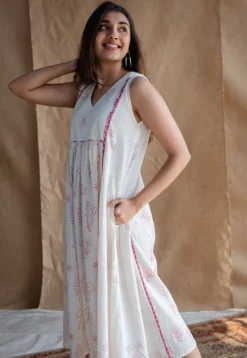 Shaba Dabu Slub Cotton Hand Embroidered Dress