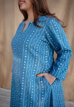 Shaili Indigo Dabu Slub Cotton A Line Kurta with Embroidery