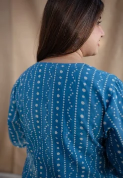 Shaili Indigo Dabu Slub Cotton A Line Kurta with Embroidery