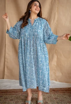 Sharvi Batik Natural Dyed MulMul Cotton Dress with Slip