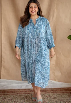 Sharvi Batik Natural Dyed MulMul Cotton Dress with Slip
