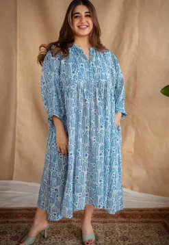 Sharvi Batik Natural Dyed MulMul Cotton Dress with Slip