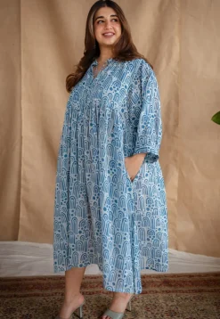 Sharvi Batik Natural Dyed MulMul Cotton Dress with Slip