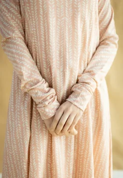 Shinat Peach Hand Block Print Slub Cotton Kali Kurta with Hand Embroidery