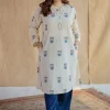 Shirin Off White Ajrakh Cotton Straight Kurta