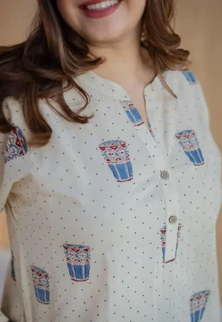 Shirin Off White Ajrakh Cotton Straight Kurta