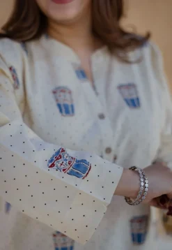 Shirin Off White Ajrakh Cotton Straight Kurta