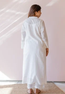 Shreeja White Jamdani Handloom Cotton A Line Kurta