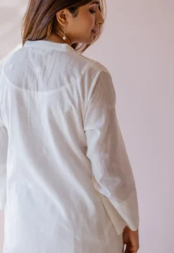 Shreeja White Jamdani Handloom Cotton A Line Kurta