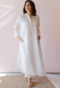 Shreeja White Jamdani Handloom Cotton A Line Kurta
