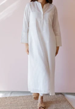 Shreeja White Jamdani Handloom Cotton A Line Kurta