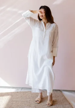 Shreeja White Jamdani Handloom Cotton A Line Kurta