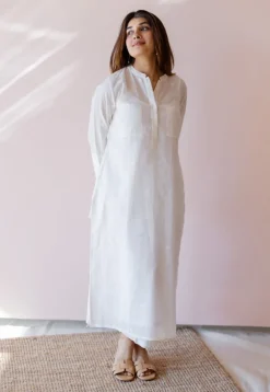Shreeja White Jamdani Handloom Cotton A Line Kurta