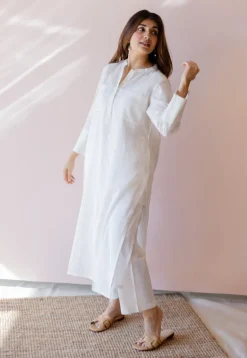Shreeja White Jamdani Handloom Cotton A Line Kurta