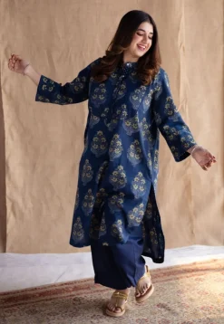 Shrishti Indigo Ajrakh Cotton Straight Kurta