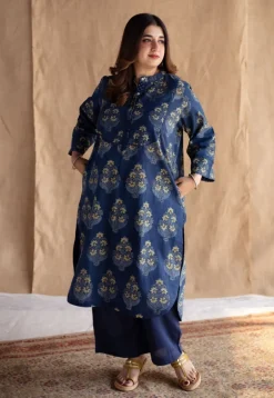 Shrishti Indigo Ajrakh Cotton Straight Kurta
