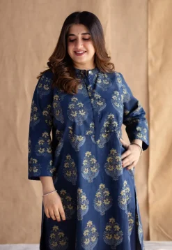 Shrishti Indigo Ajrakh Cotton Straight Kurta