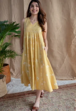 Shyza Dabu Slub Cotton Hand Embroidered Dress