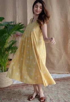 Shyza Dabu Slub Cotton Hand Embroidered Dress